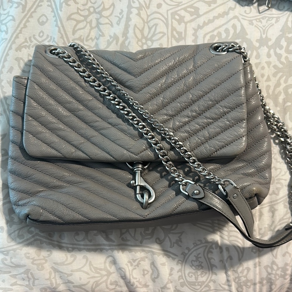 REBECCA MINKOFF Gray Quilted Chain Shoulder Bag